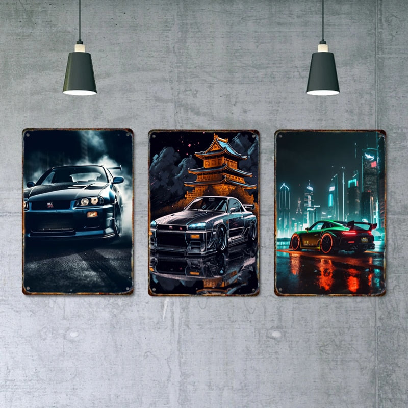 A4 Metal Car Wall Art Poster - Various Designs