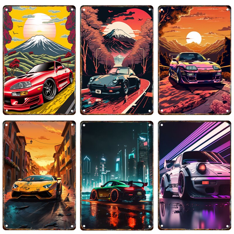 A4 Metal Car Wall Art Poster - Various Designs