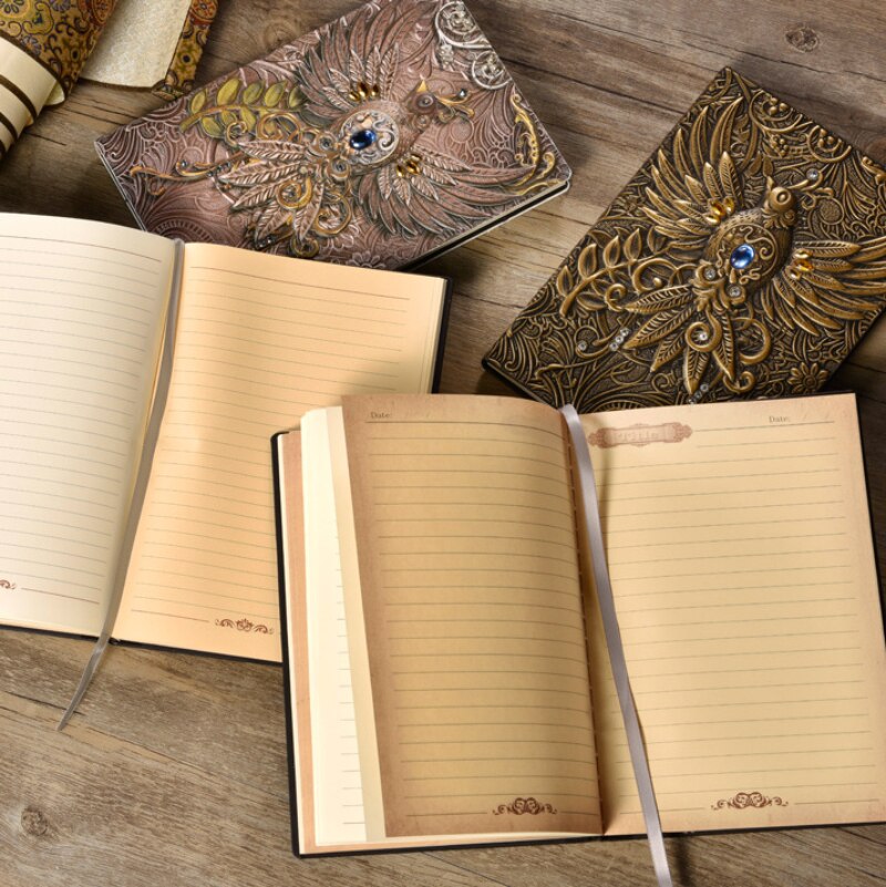 Vintage Retro Diary Notebook - Carved Front - Various Designs