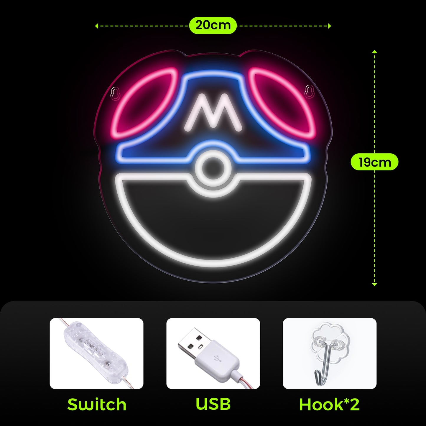 Pokémon Pokeball Hanging Neon Wall Light Display - 3 Colour Choices