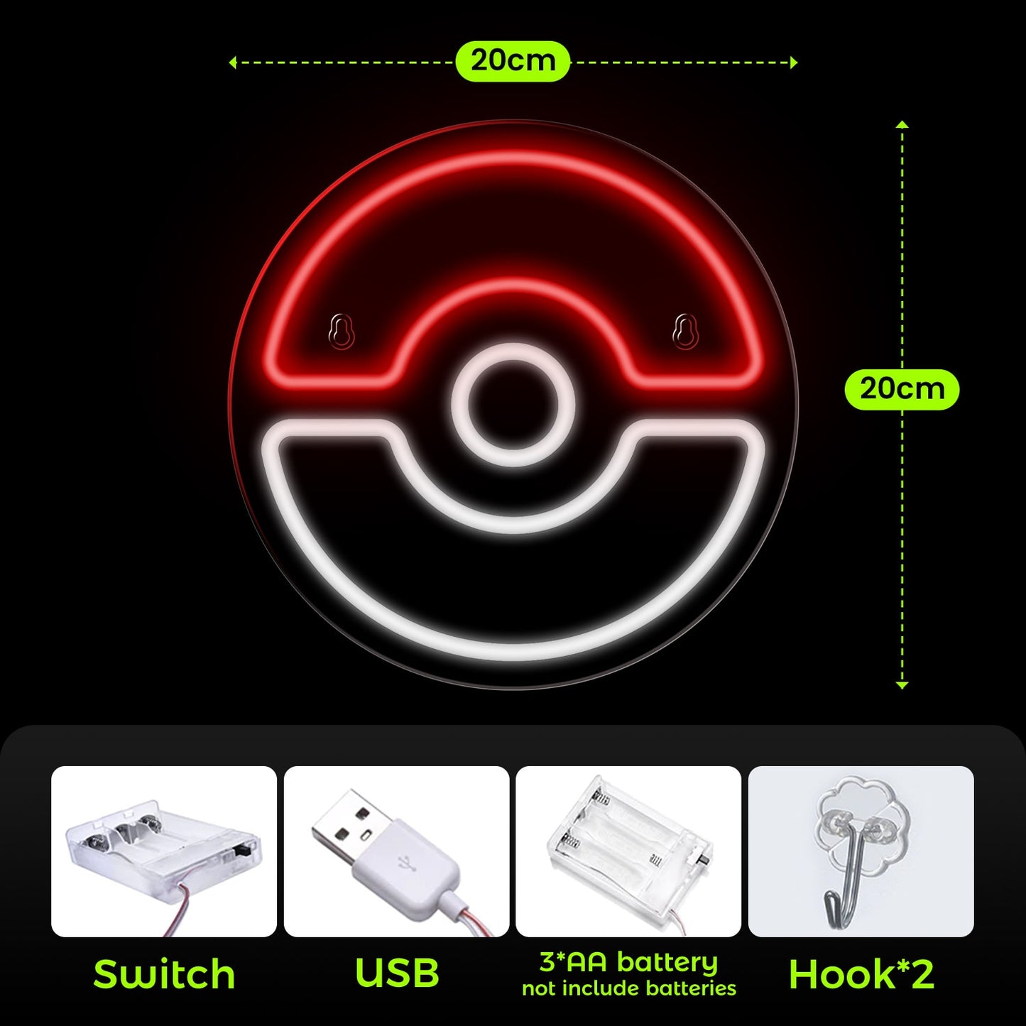 Pokémon Pokeball Hanging Neon Wall Light Display - 3 Colour Choices