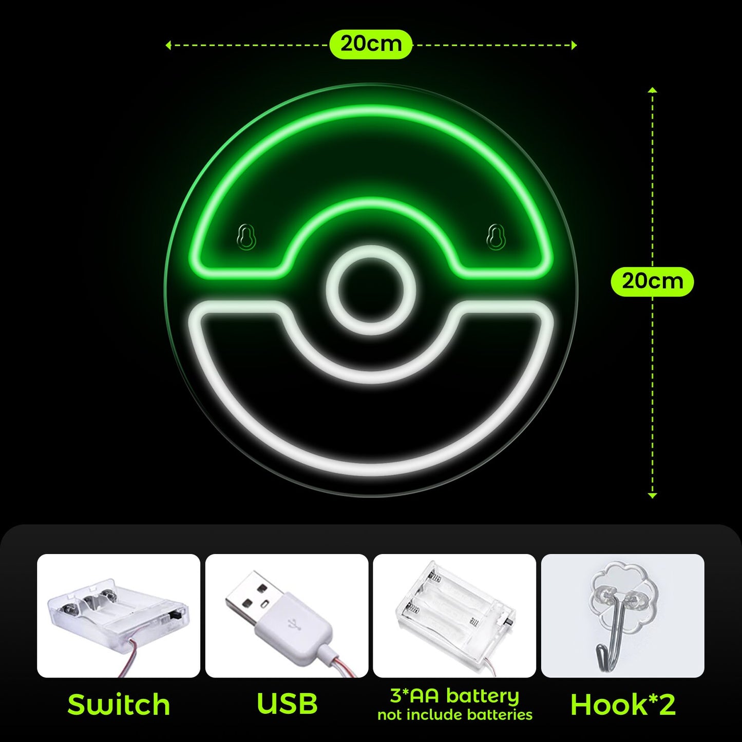 Pokémon Pokeball Hanging Neon Wall Light Display - 3 Colour Choices