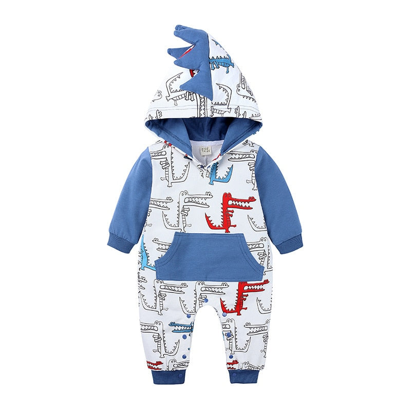 Baby Toddler Long Sleeve Dinosaur Romper with Hood 0-2yrs - Various Styles