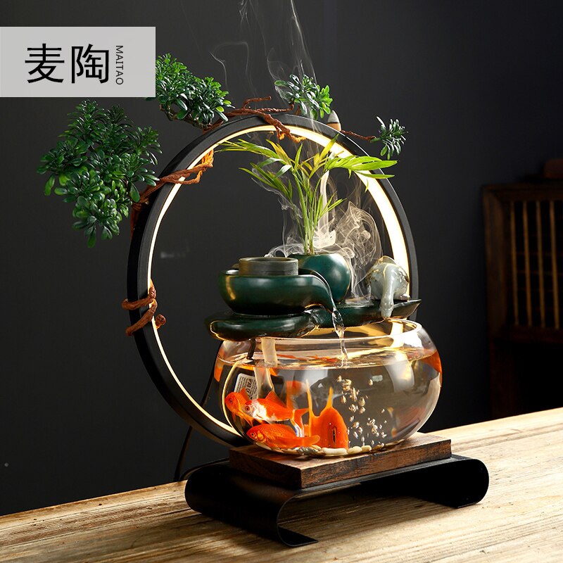 Desktop LED Lamp Betta Goldfish Bowl Tank with Faux Plant - Various Styles