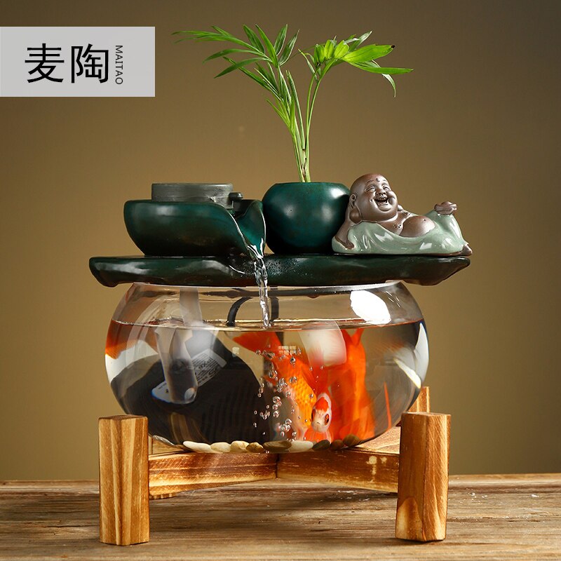 Desktop LED Lamp Betta Goldfish Bowl Tank with Faux Plant - Various Styles