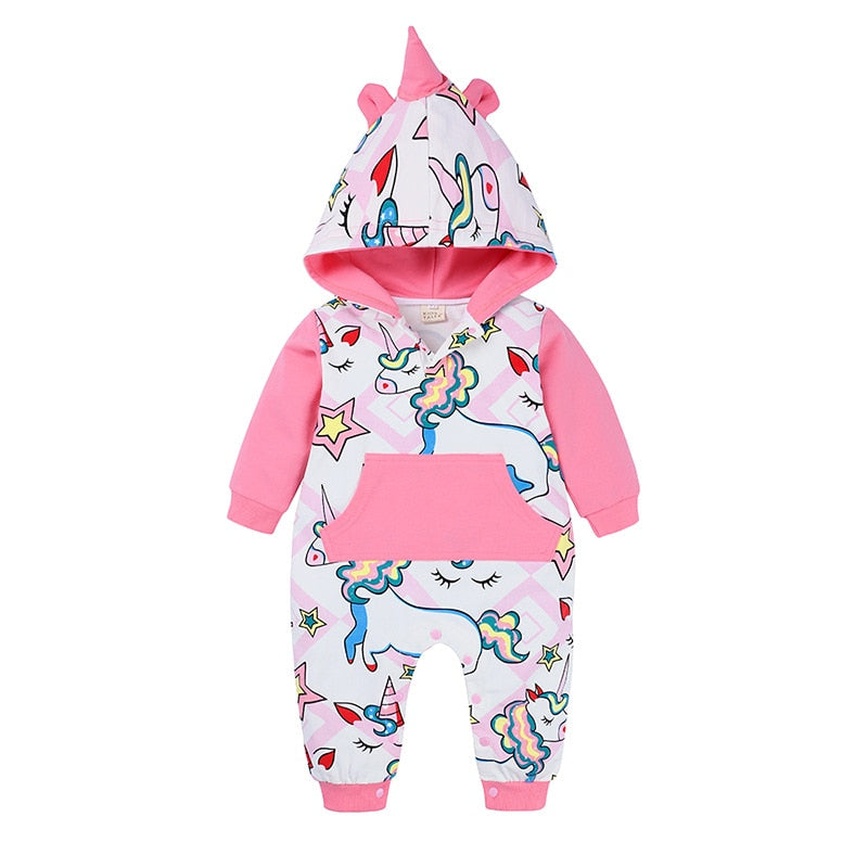 Baby Toddler Long Sleeve Dinosaur Romper with Hood 0-2yrs - Various Styles