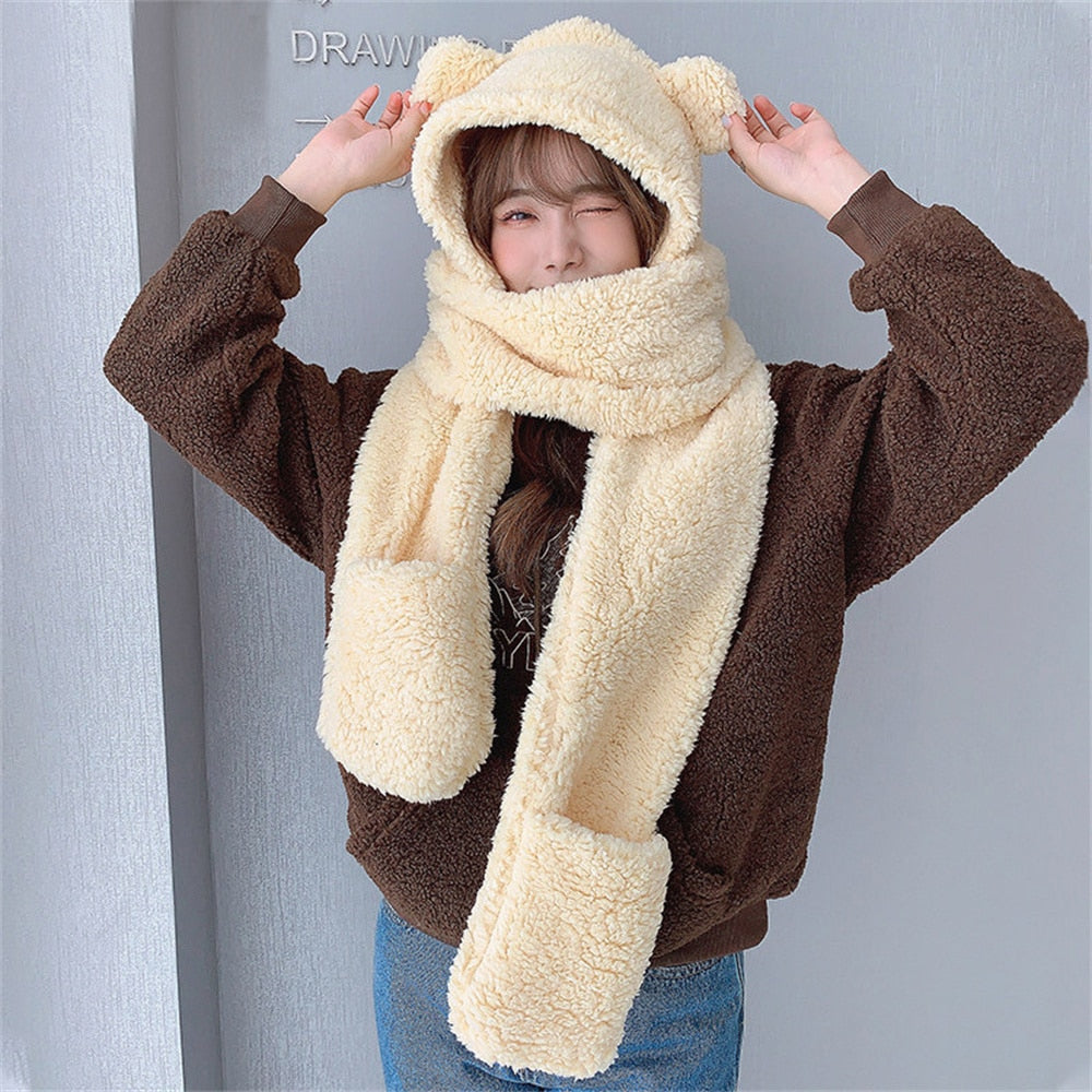 Fleece Bear Hat / Scarf Winter Set - Choice of Colours