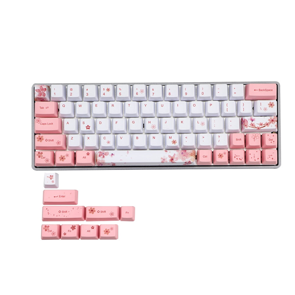 Blossom Pink & White Keyboard Keycaps - 72 or 122 Caps