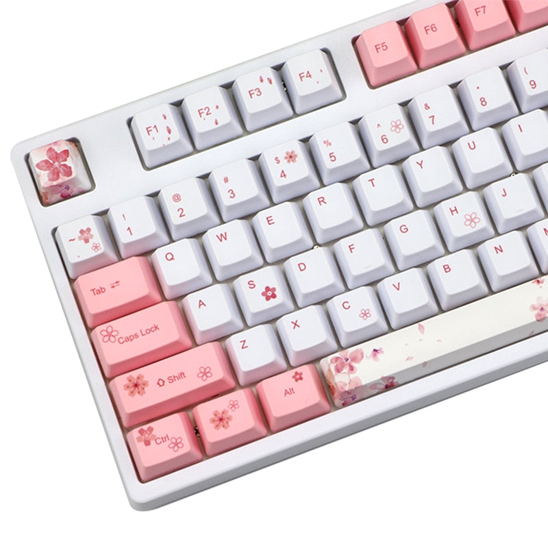 Blossom Pink & White Keyboard Keycaps - 72 or 122 Caps