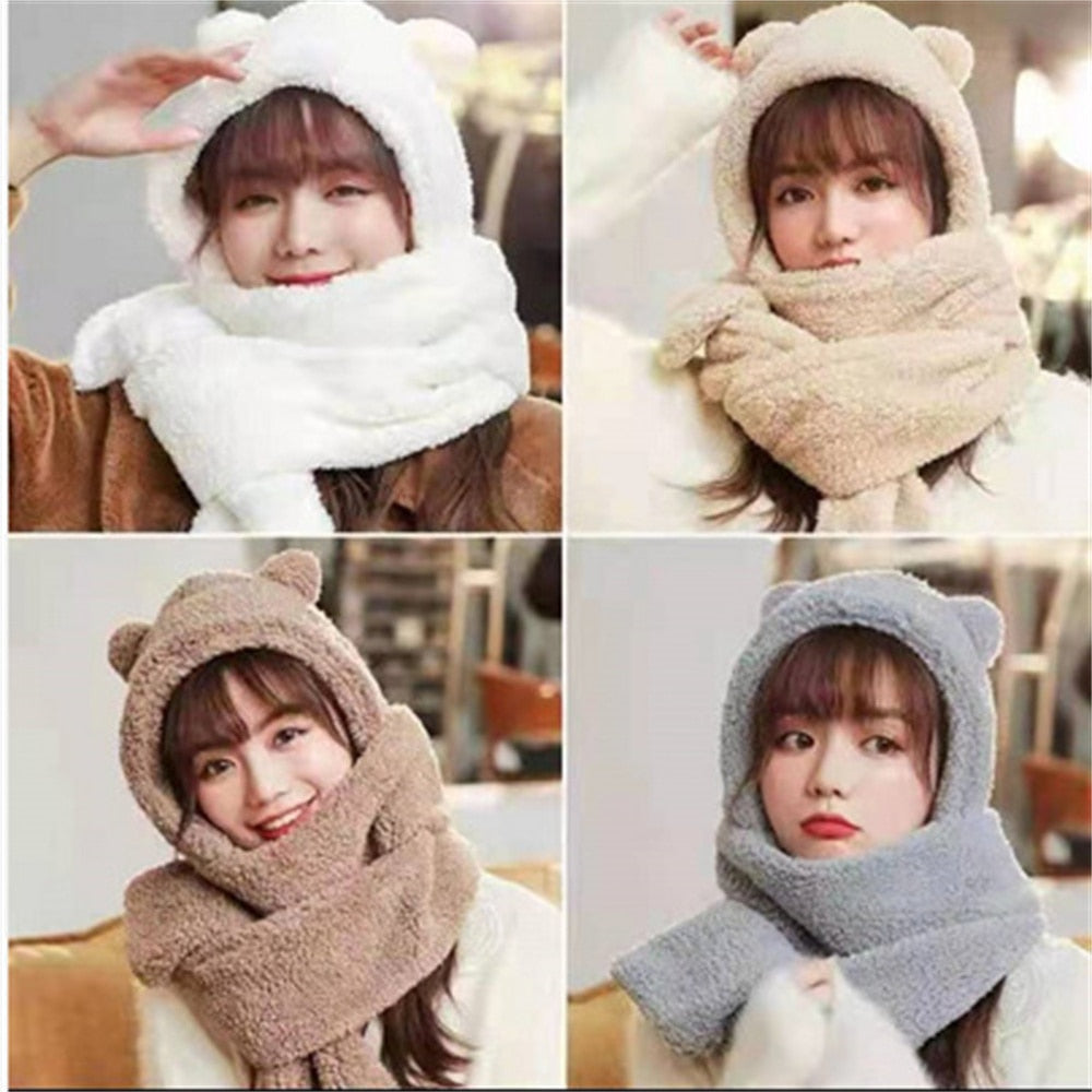 Fleece Bear Hat / Scarf Winter Set - Choice of Colours