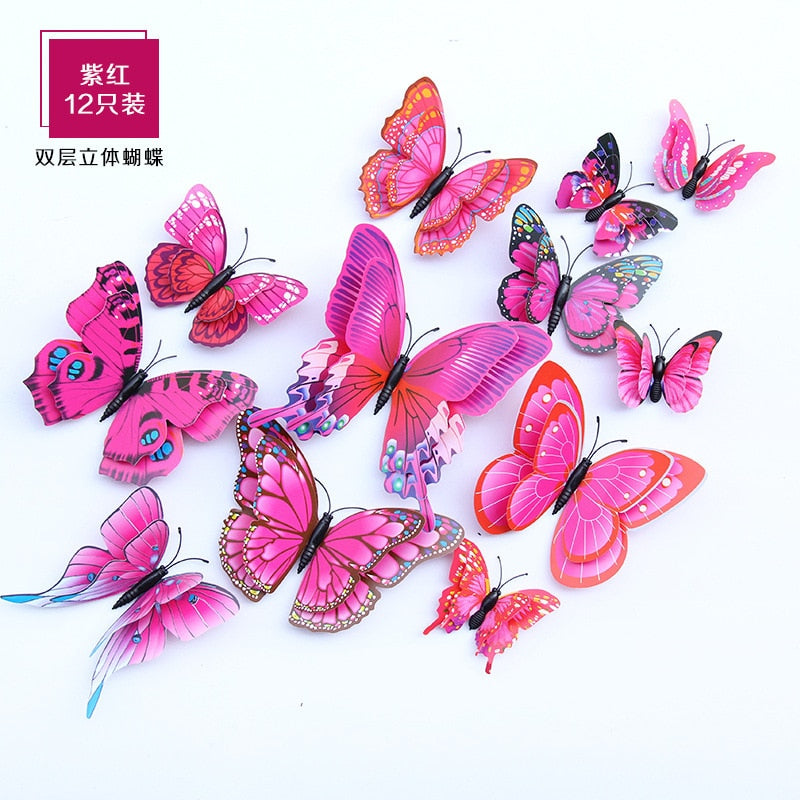 3D Butterfly Wall Decoration Sticker Wall Art - 12pcs/Pack - Various Colours