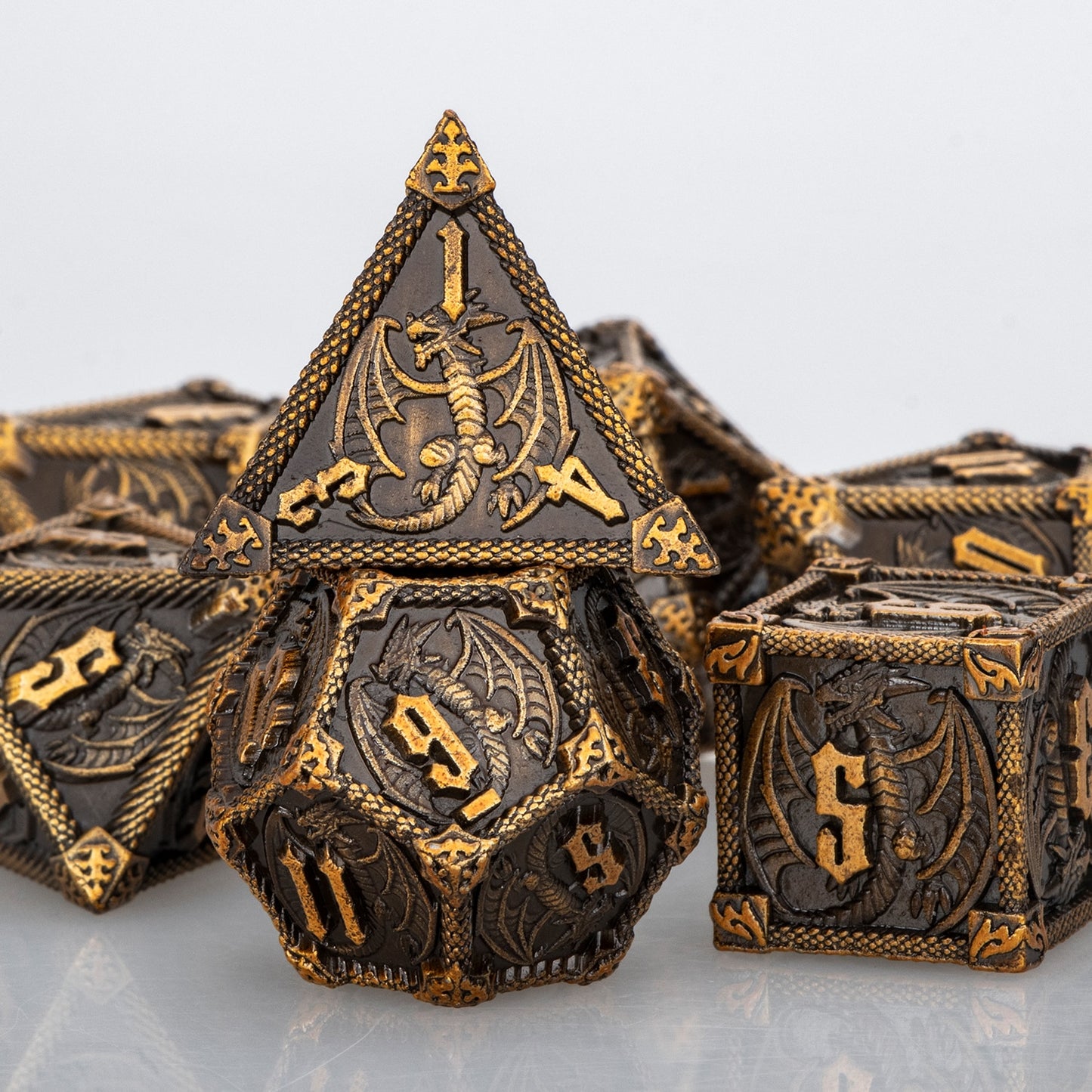 DND Dungeons & Dragons Polyhedral Metal Dragon Board Game Dice - Various Colours