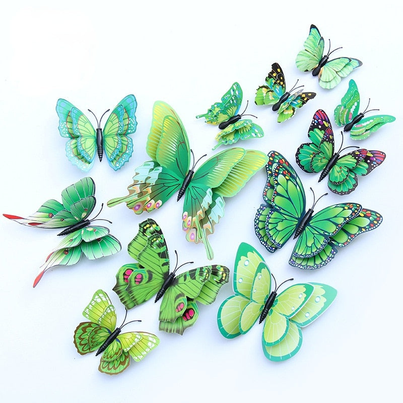 3D Butterfly Wall Decoration Sticker Wall Art - 12pcs/Pack - Various Colours