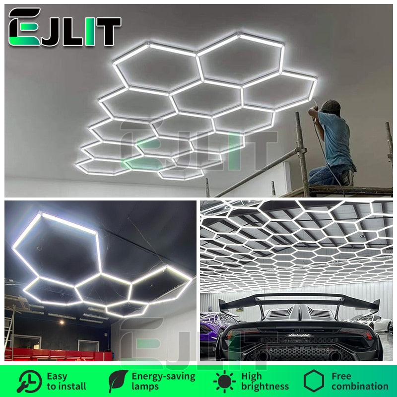 Garage Workshop Hexagon LED Honeycomb Ceiling Lights 110v-240v - Various Pack Sizes