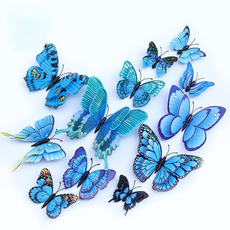 3D Butterfly Wall Decoration Sticker Wall Art - 12pcs/Pack - Various Colours