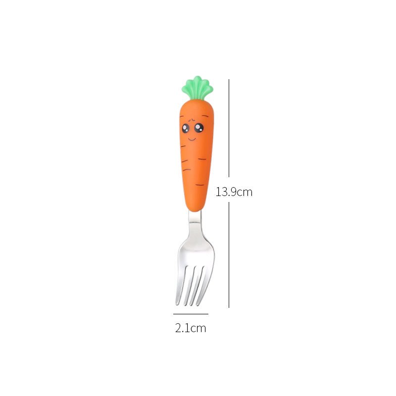 Baby Toddler Knife Fork Spoon Case Cutlery Travel Holiday Set - Carrot Design