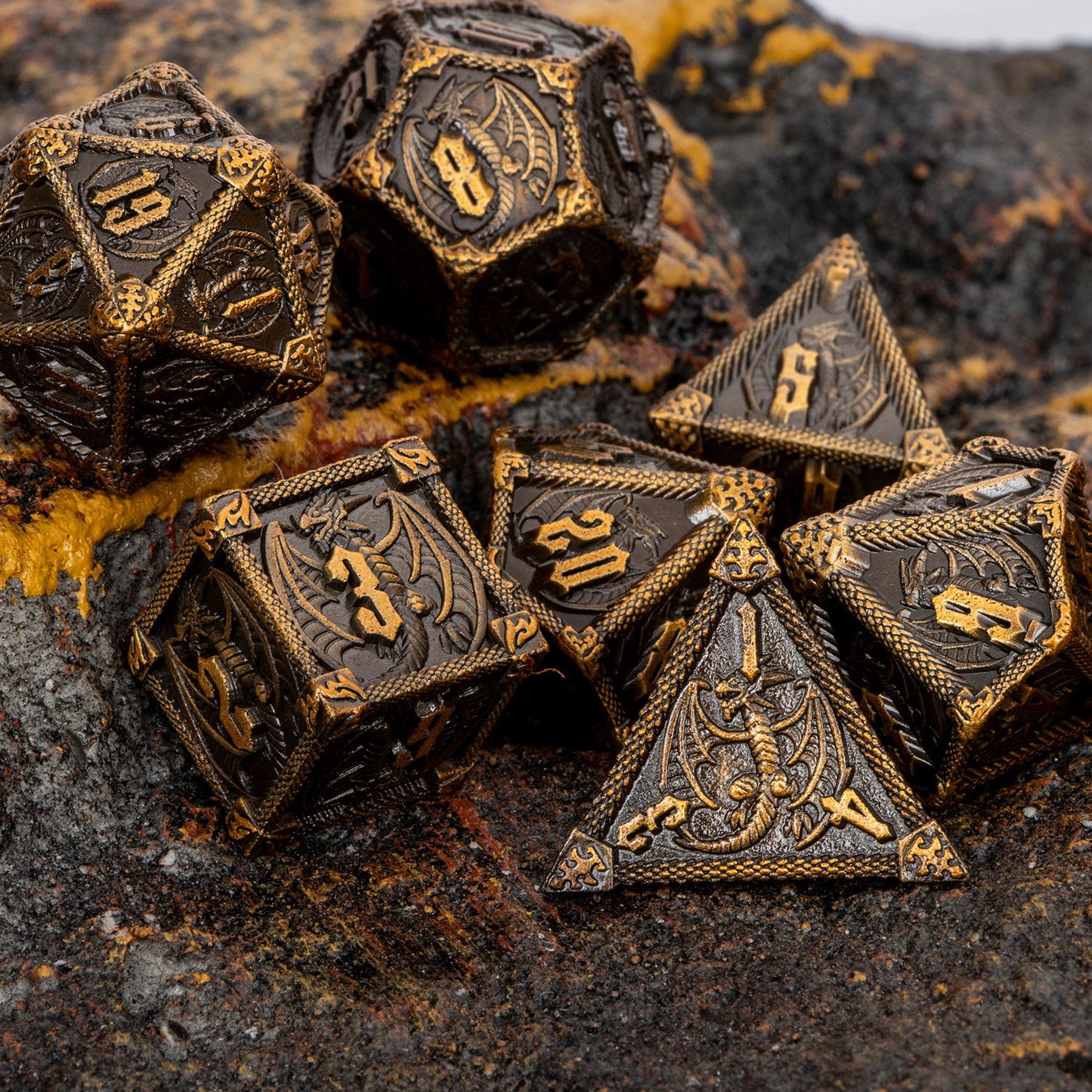 DND Dungeons & Dragons Polyhedral Metal Dragon Board Game Dice - Various Colours