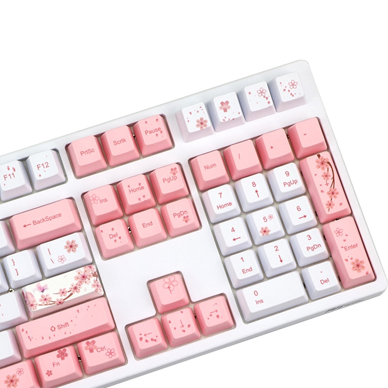 Blossom Pink & White Keyboard Keycaps - 72 or 122 Caps