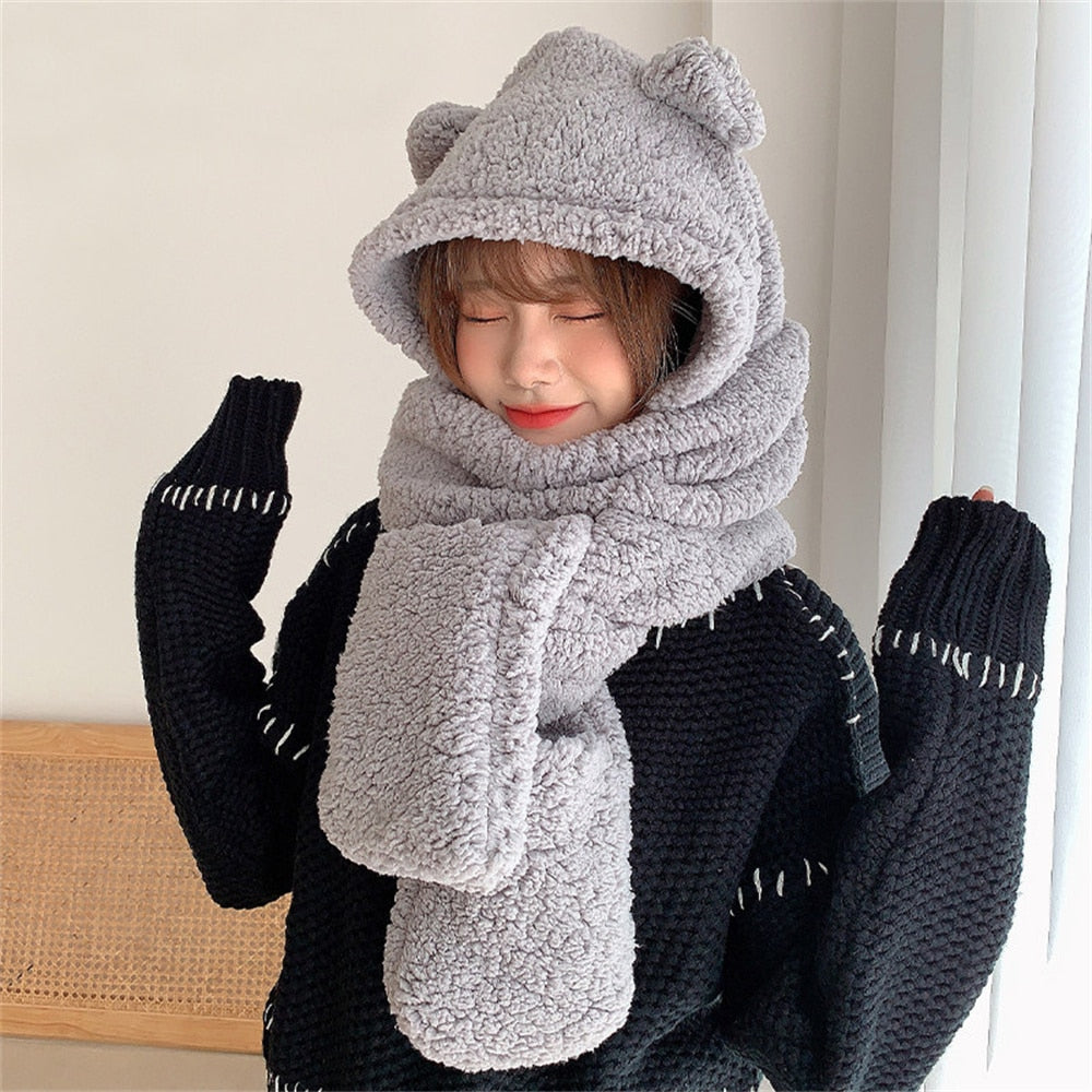 Fleece Bear Hat / Scarf Winter Set - Choice of Colours