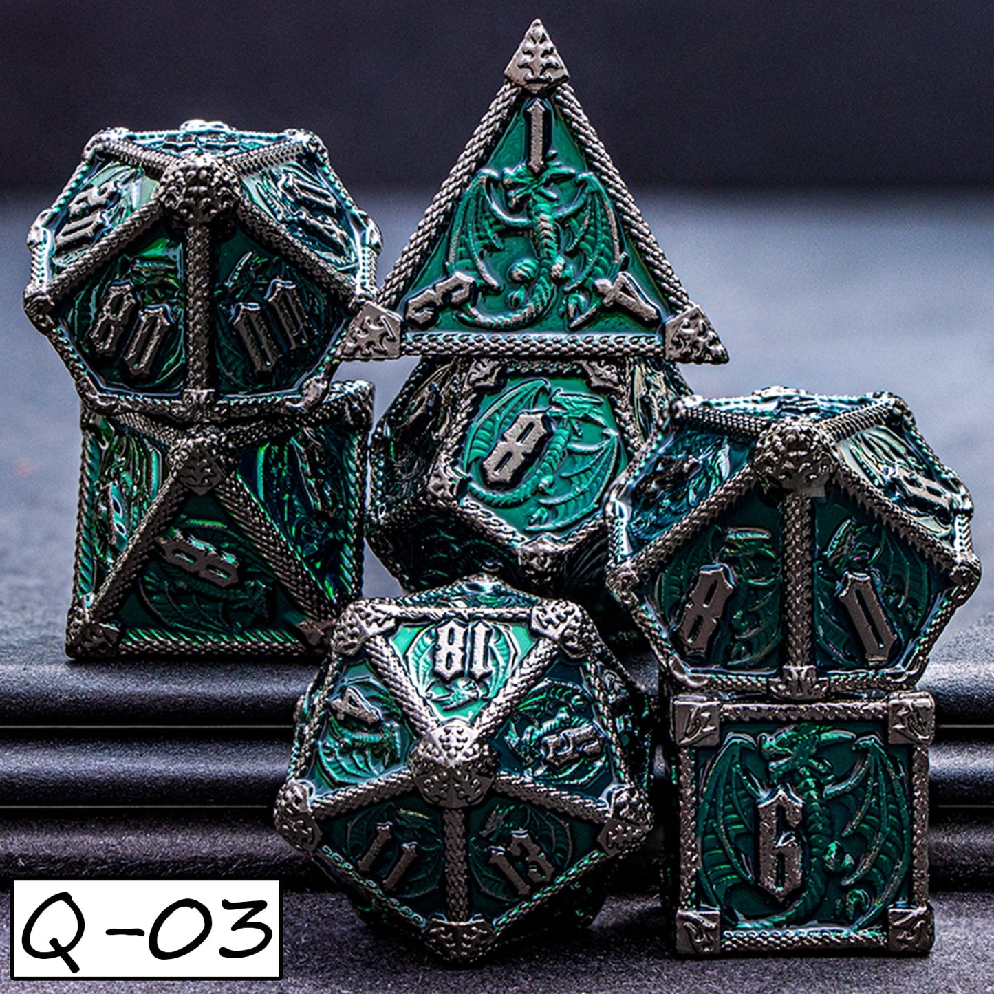 DND Dungeons & Dragons Polyhedral Metal Dragon Board Game Dice - Various Colours