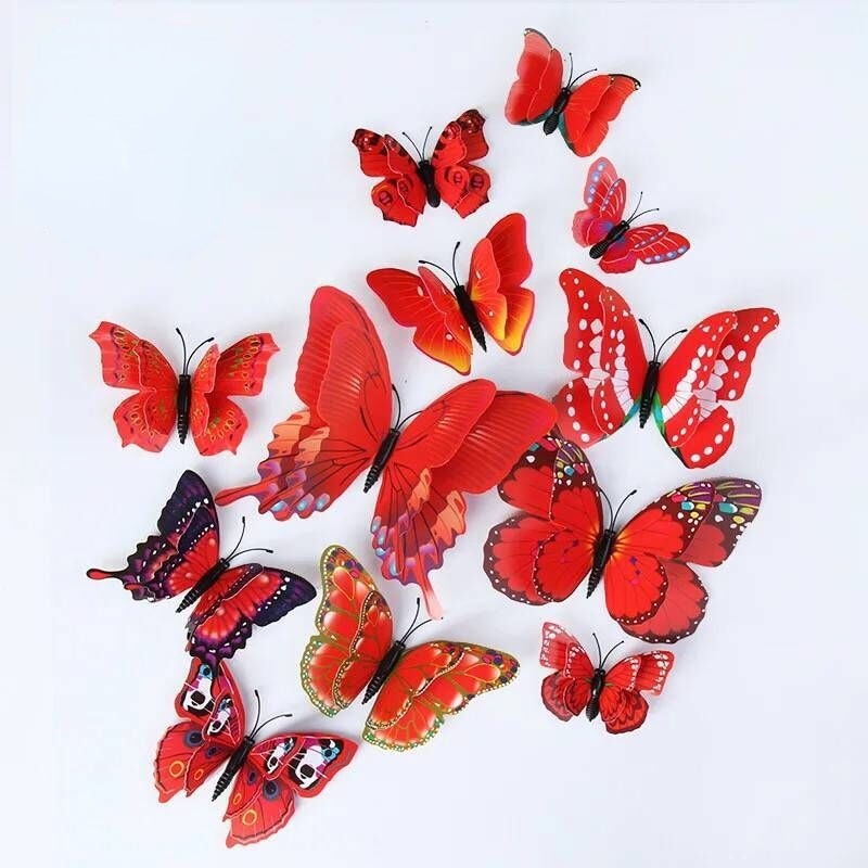 3D Butterfly Wall Decoration Sticker Wall Art - 12pcs/Pack - Various Colours