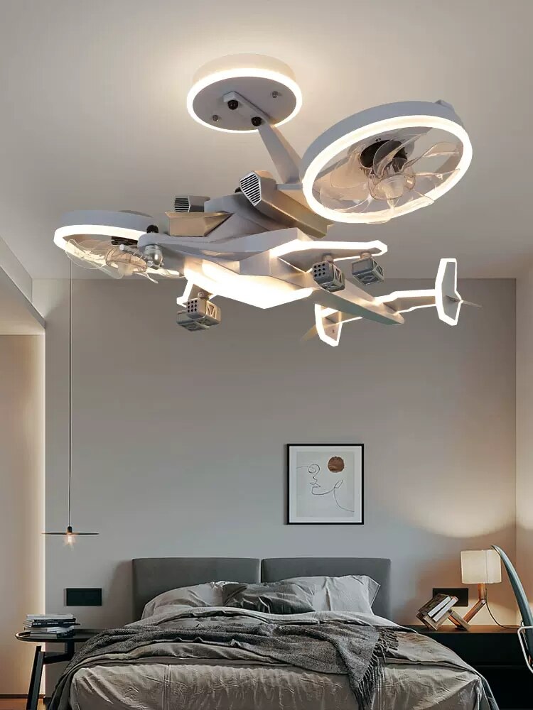 XL Children's Kids Bedroom Osprey Airplane Ceiling Light with LED & Fan