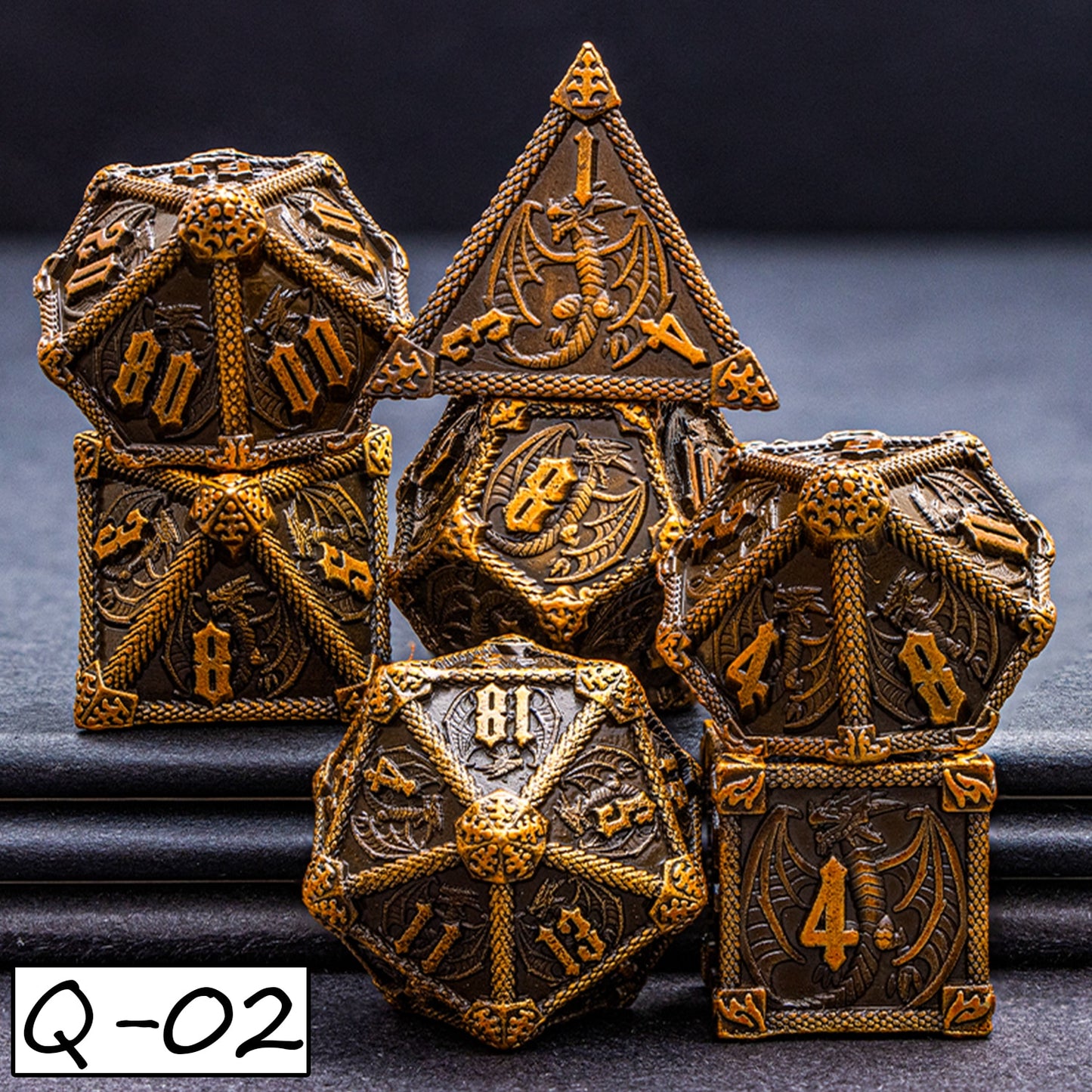 DND Dungeons & Dragons Polyhedral Metal Dragon Board Game Dice - Various Colours