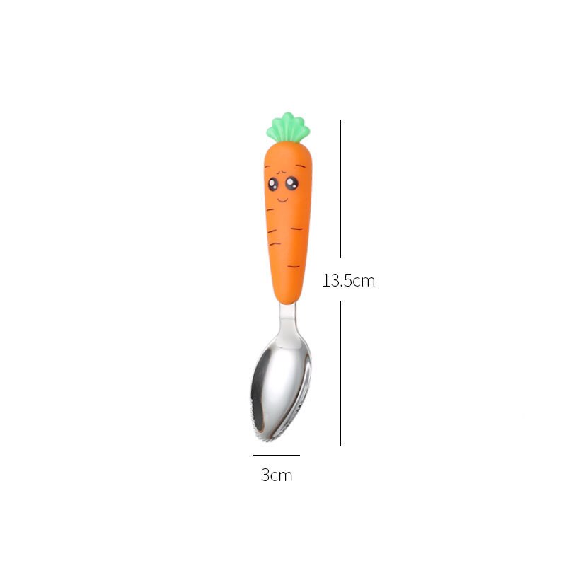 Baby Toddler Knife Fork Spoon Case Cutlery Travel Holiday Set - Carrot Design