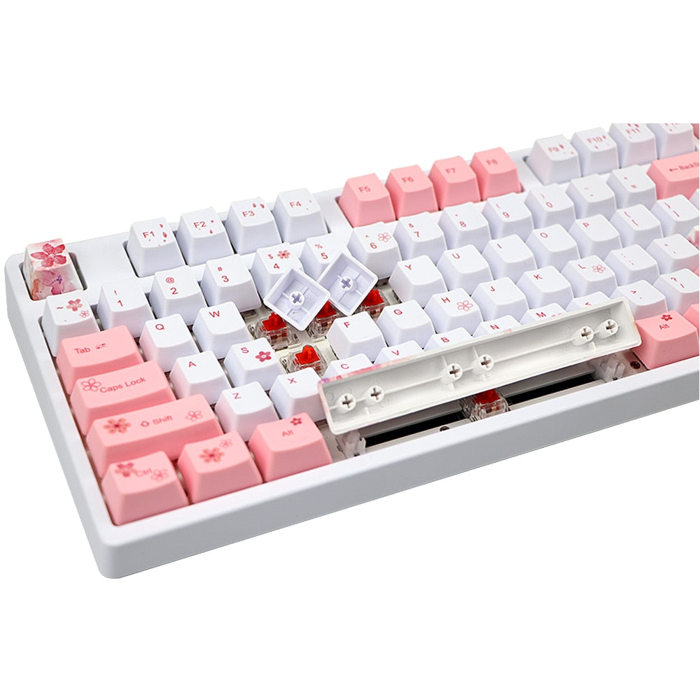 Blossom Pink & White Keyboard Keycaps - 72 or 122 Caps