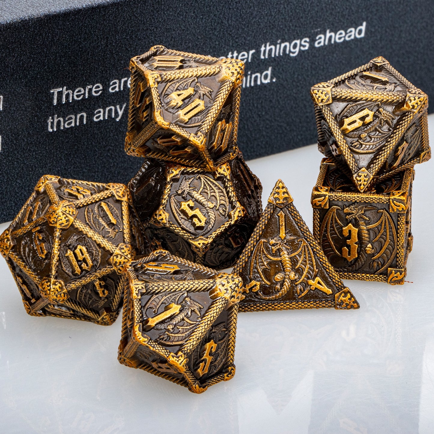 DND Dungeons & Dragons Polyhedral Metal Dragon Board Game Dice - Various Colours