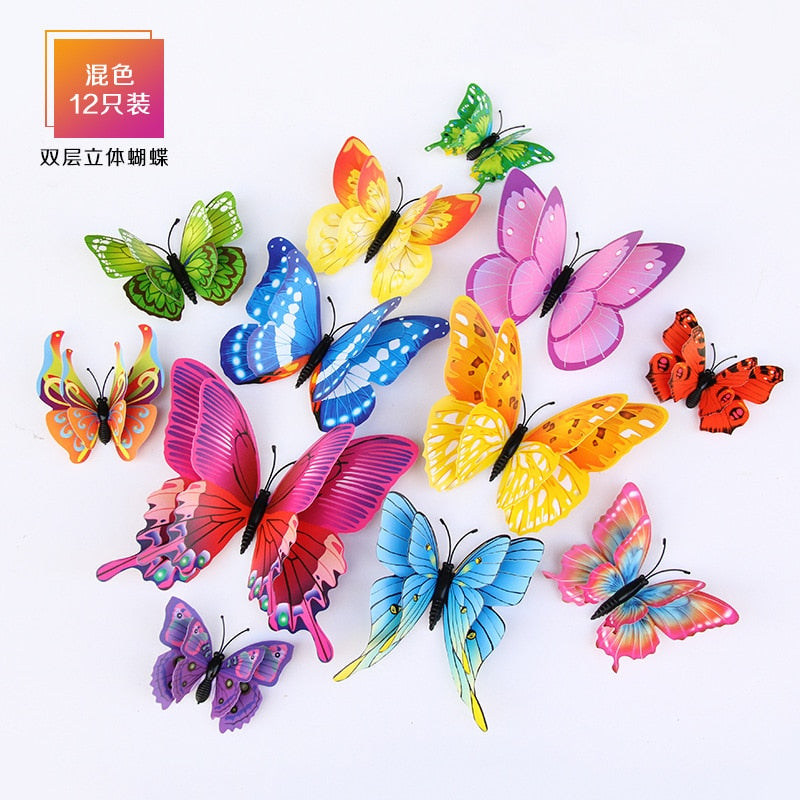 3D Butterfly Wall Decoration Sticker Wall Art - 12pcs/Pack - Various Colours