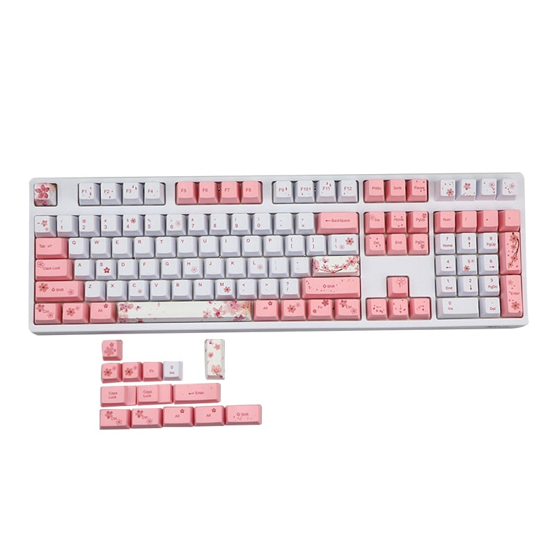 Blossom Pink & White Keyboard Keycaps - 72 or 122 Caps