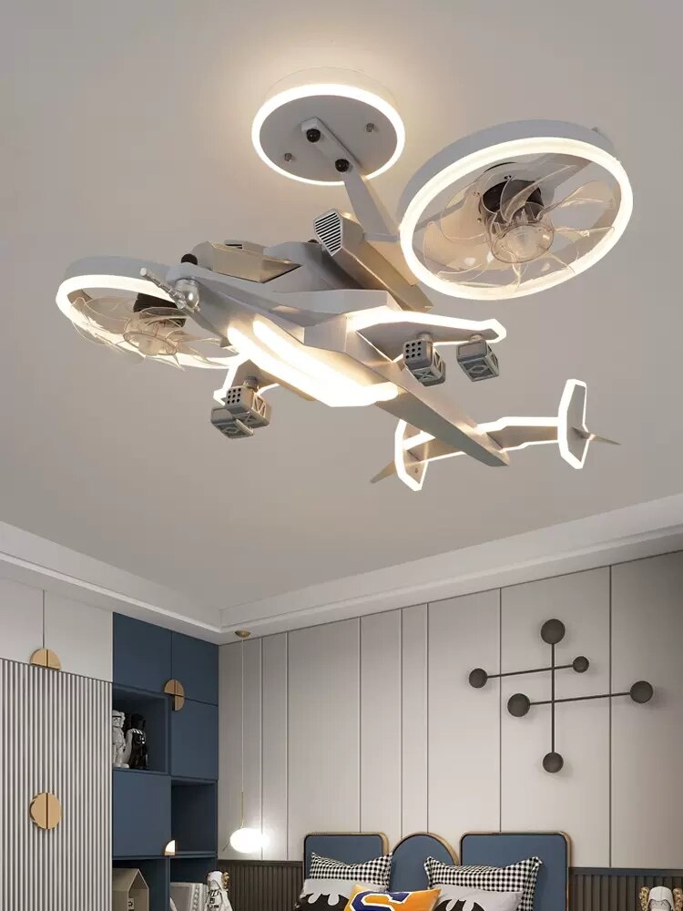 XL Children's Kids Bedroom Osprey Airplane Ceiling Light with LED & Fan