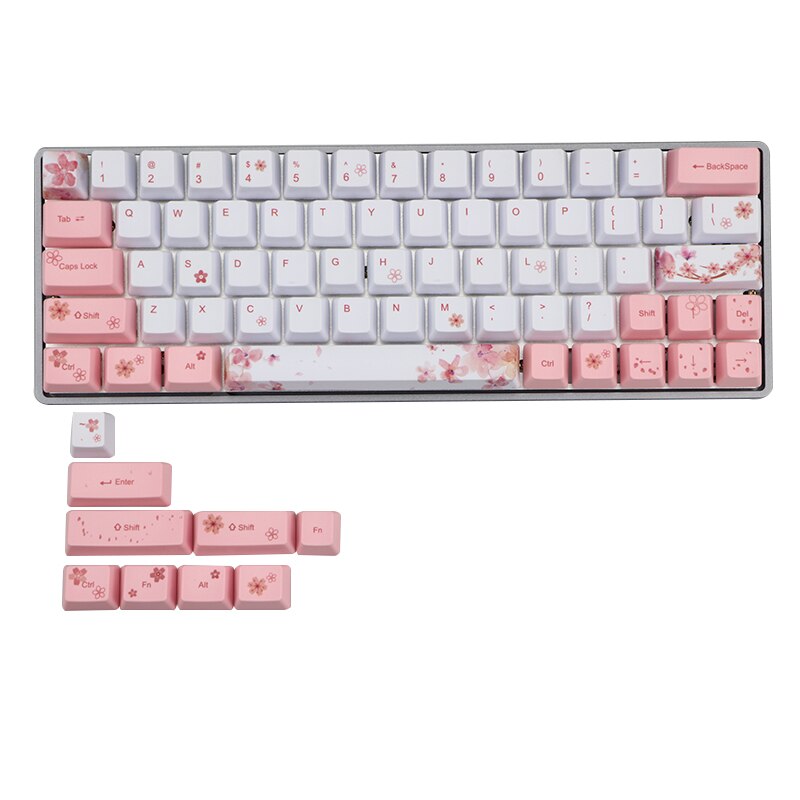 Blossom Pink & White Keyboard Keycaps - 72 or 122 Caps