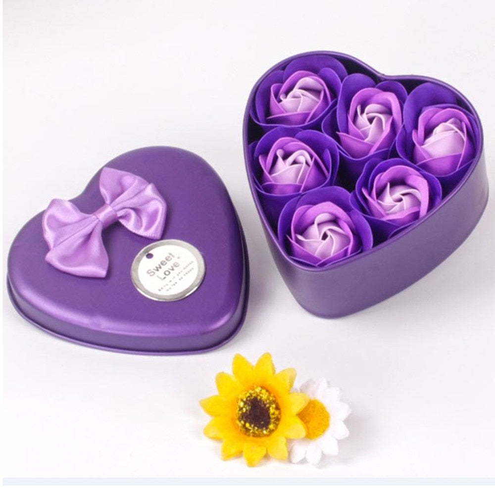 Handmade Scented Rose Flower Bath Soap Gift Set - 6 Per Box - Various Colours