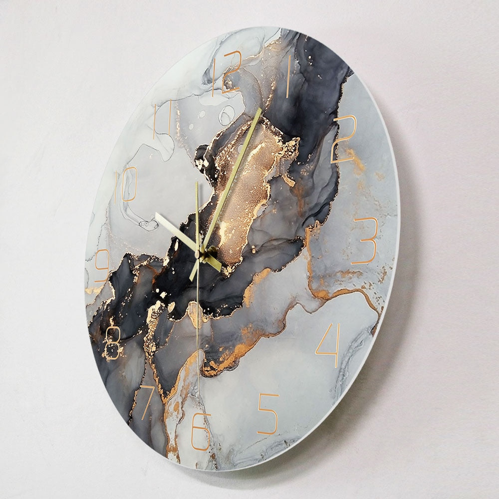 Marble Effect Wall Clock - Modern Art - Various Styles in LED Frame