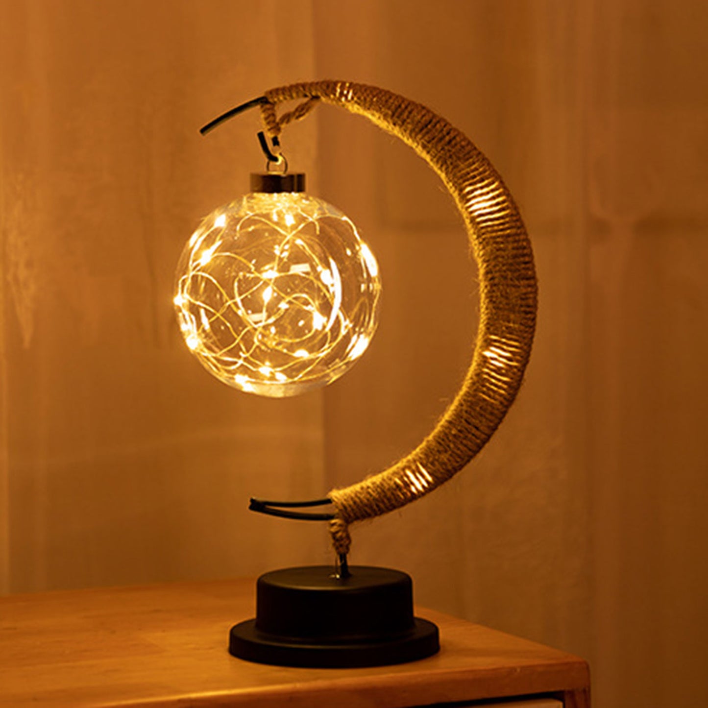 LED USB Handmade Rattan Moon Night Light Lamp