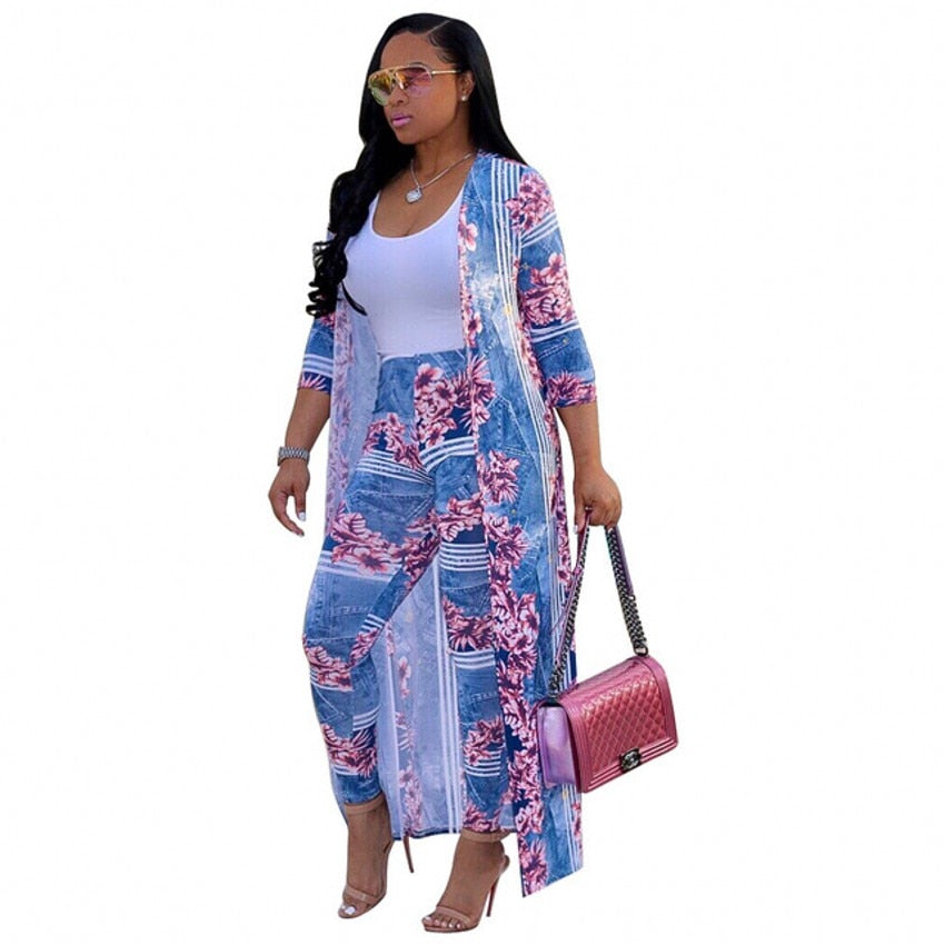 Women's 2 Piece Summer Suit - Long Overtop & Leggings - Various Designs