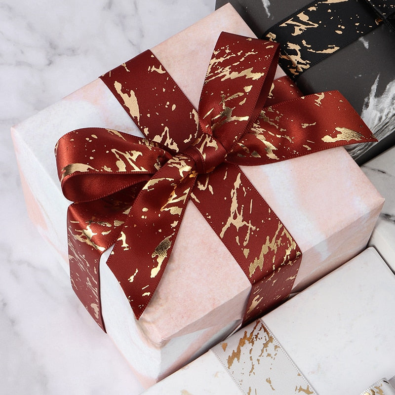 25mm Gift Ribbon Rolls - Marble Foil Effect - Various Colours