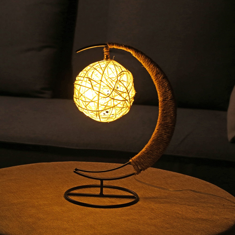 LED USB Handmade Rattan Moon Night Light Lamp