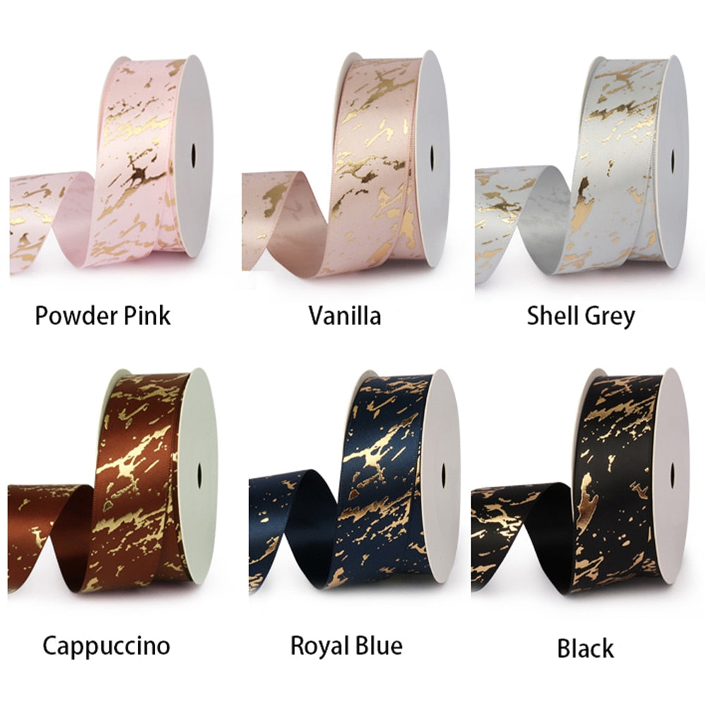 25mm Gift Ribbon Rolls - Marble Foil Effect - Various Colours