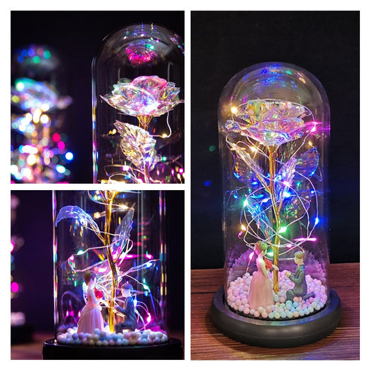 LED Foil Rose in Glass Cover - Various Styles