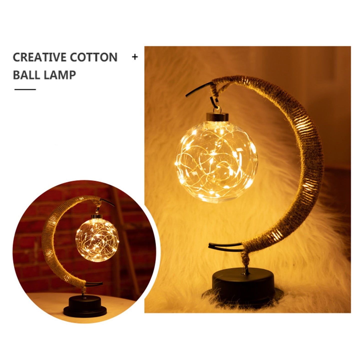 LED USB Handmade Rattan Moon Night Light Lamp