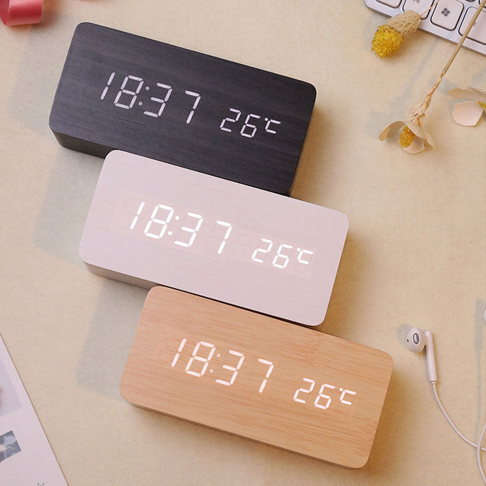 Wooden Block Effect Digital Desk Clock