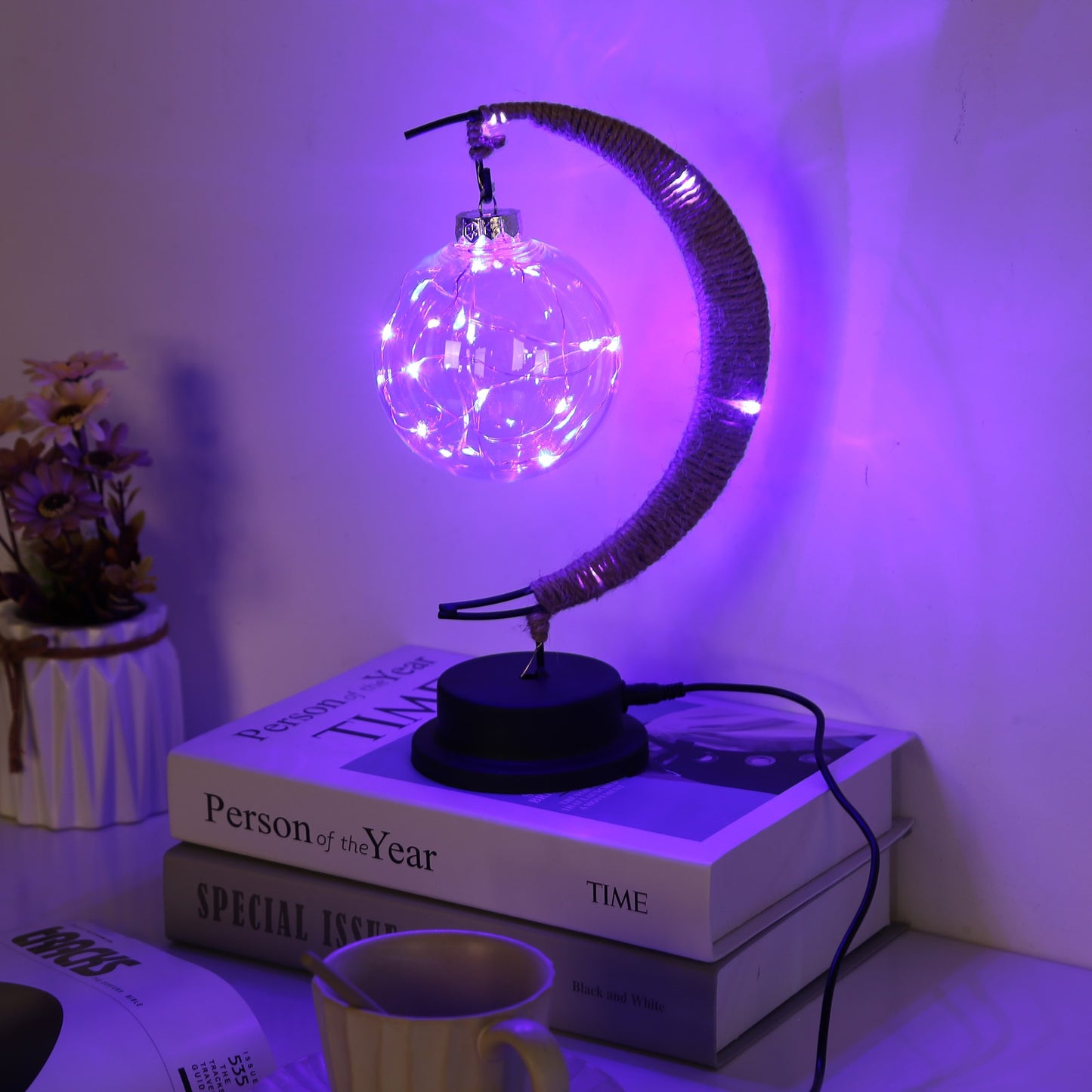 LED USB Handmade Rattan Moon Night Light Lamp