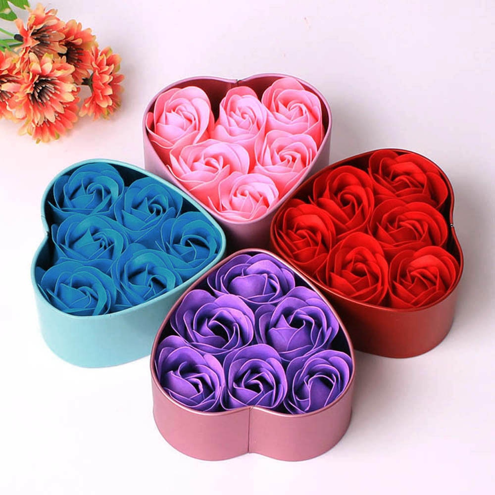 Handmade Scented Rose Flower Bath Soap Gift Set - 6 Per Box - Various Colours