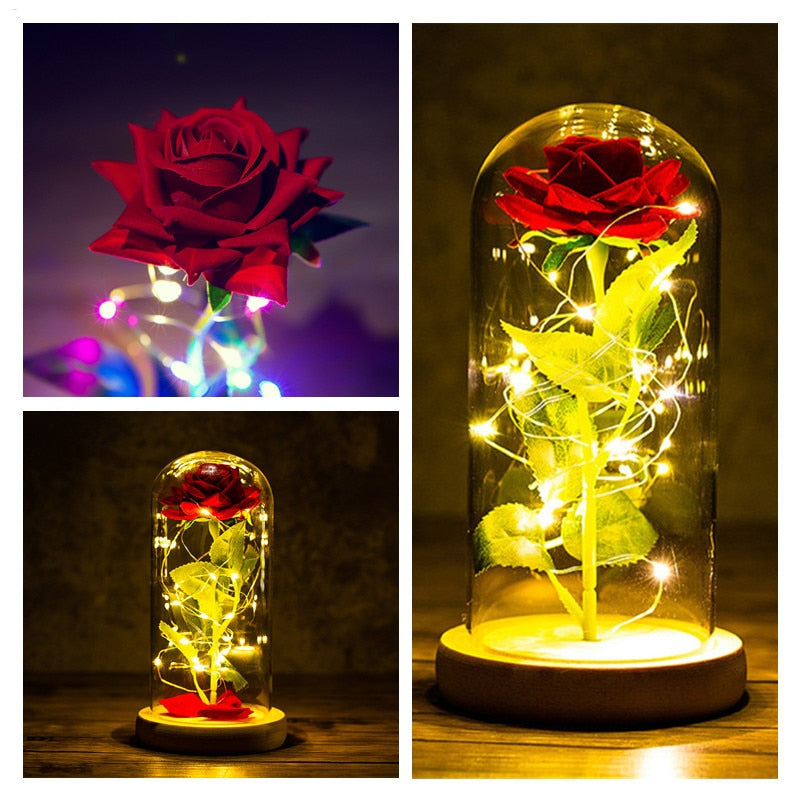 LED Foil Rose in Glass Cover - Various Styles