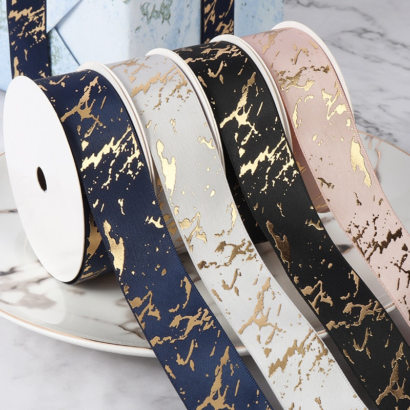 25mm Gift Ribbon Rolls - Marble Foil Effect - Various Colours