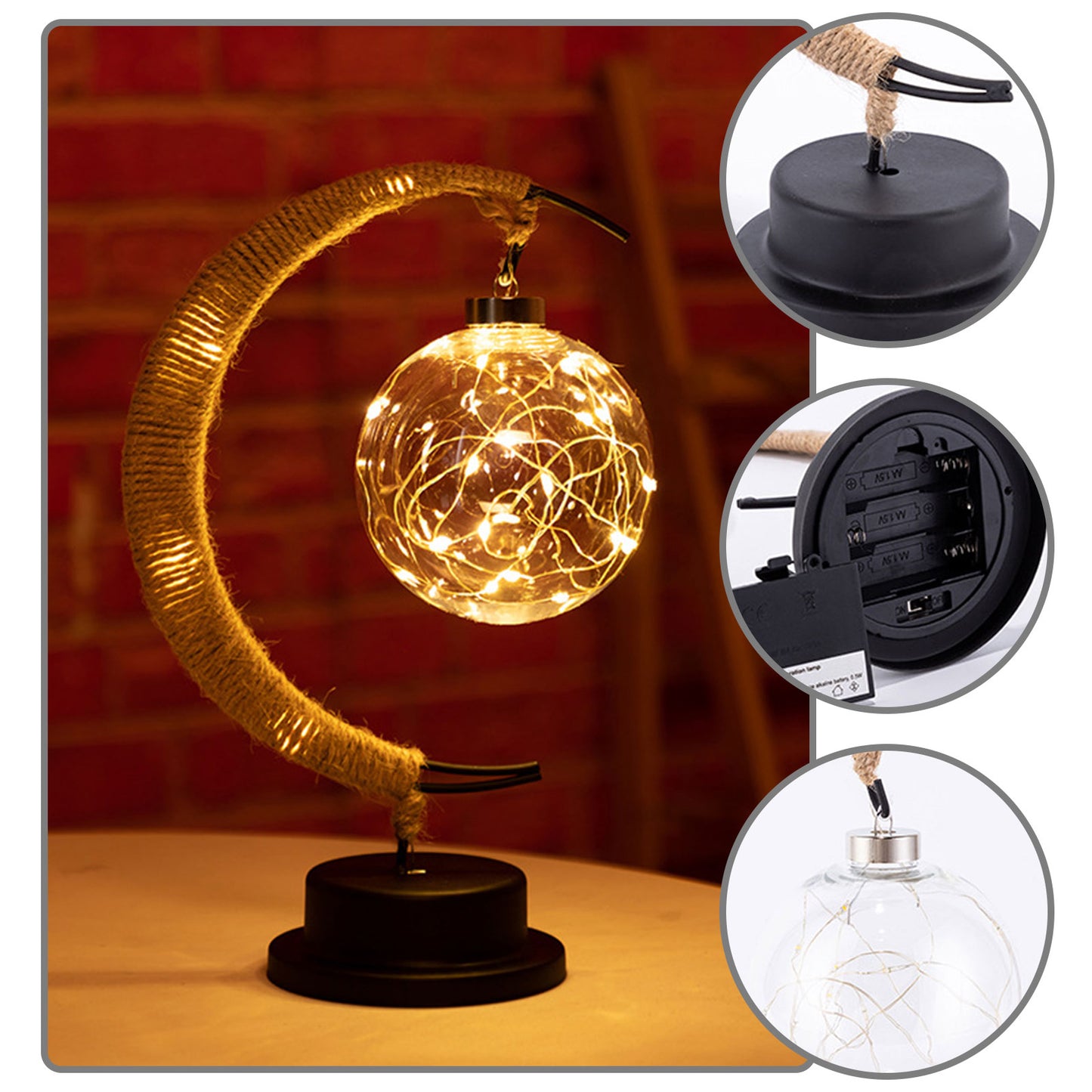 LED USB Handmade Rattan Moon Night Light Lamp