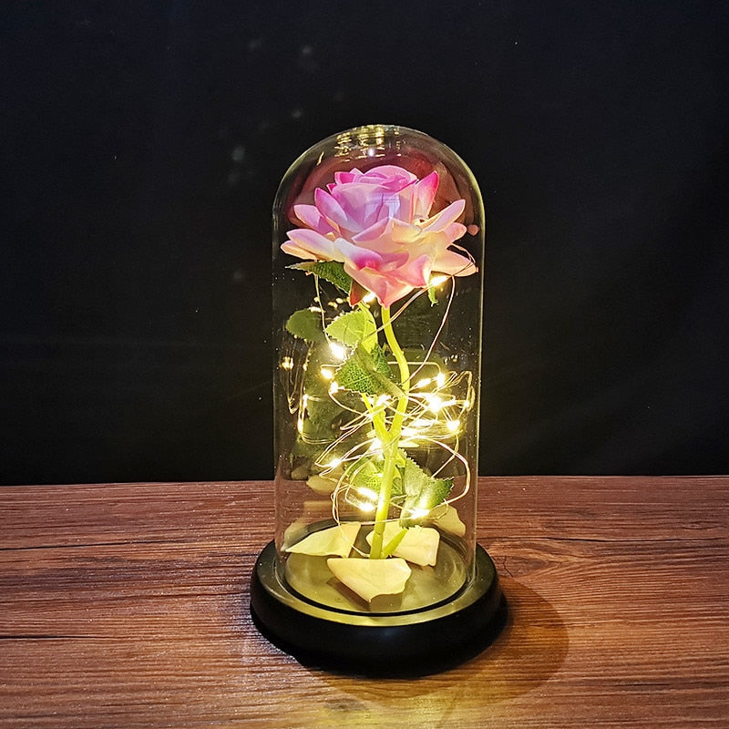 LED Foil Rose in Glass Cover - Various Styles